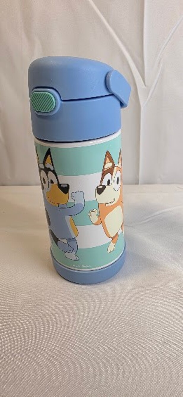 Thermos Kids Bluey Water Bottle Blue Plastic Handle Lid Clasp Closure Characters